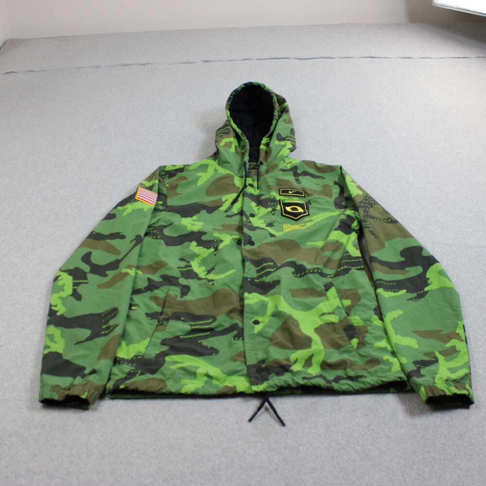 Oregon Ducks Nike Jacket Mens Small Green NCAA Football Camo Hooded Windbreaker